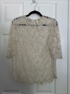 Vintage Cream Beaded Lace Overlay Blouse